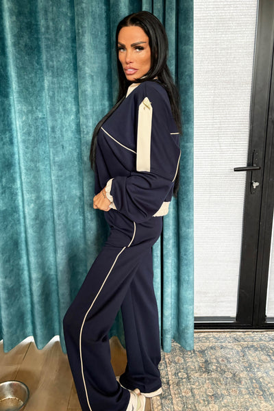 Contrast Line Tracksuit - Navy