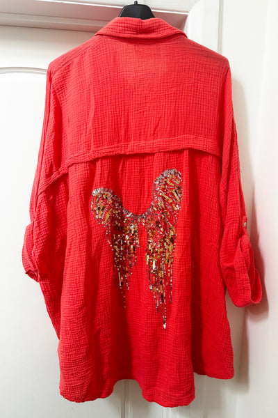Angel Sequin Shirt - Coral