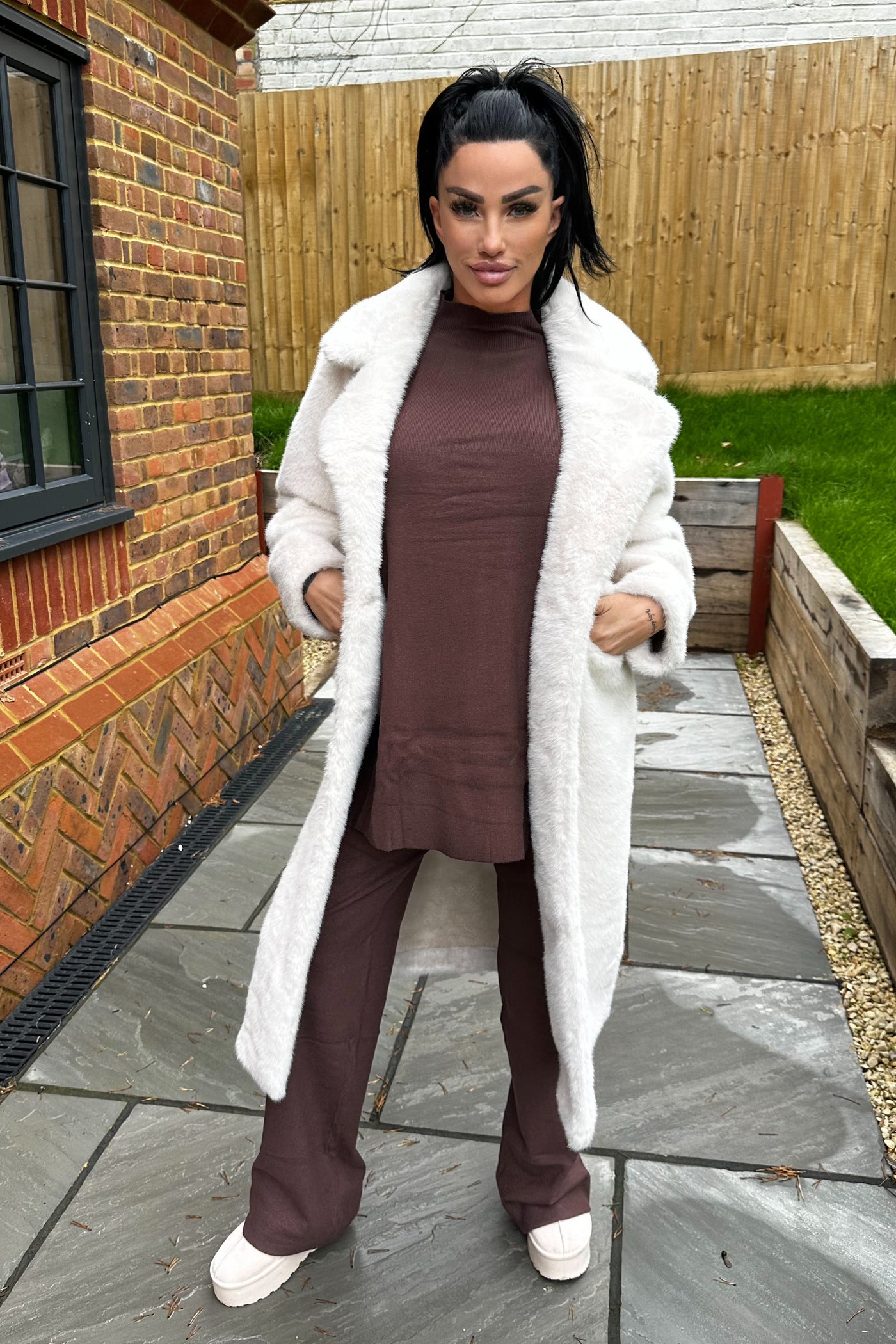 Oversized Faux Fur Coat - Cream