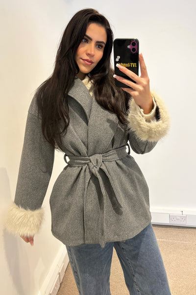 Faux Fur Wrap Jacket  - Grey