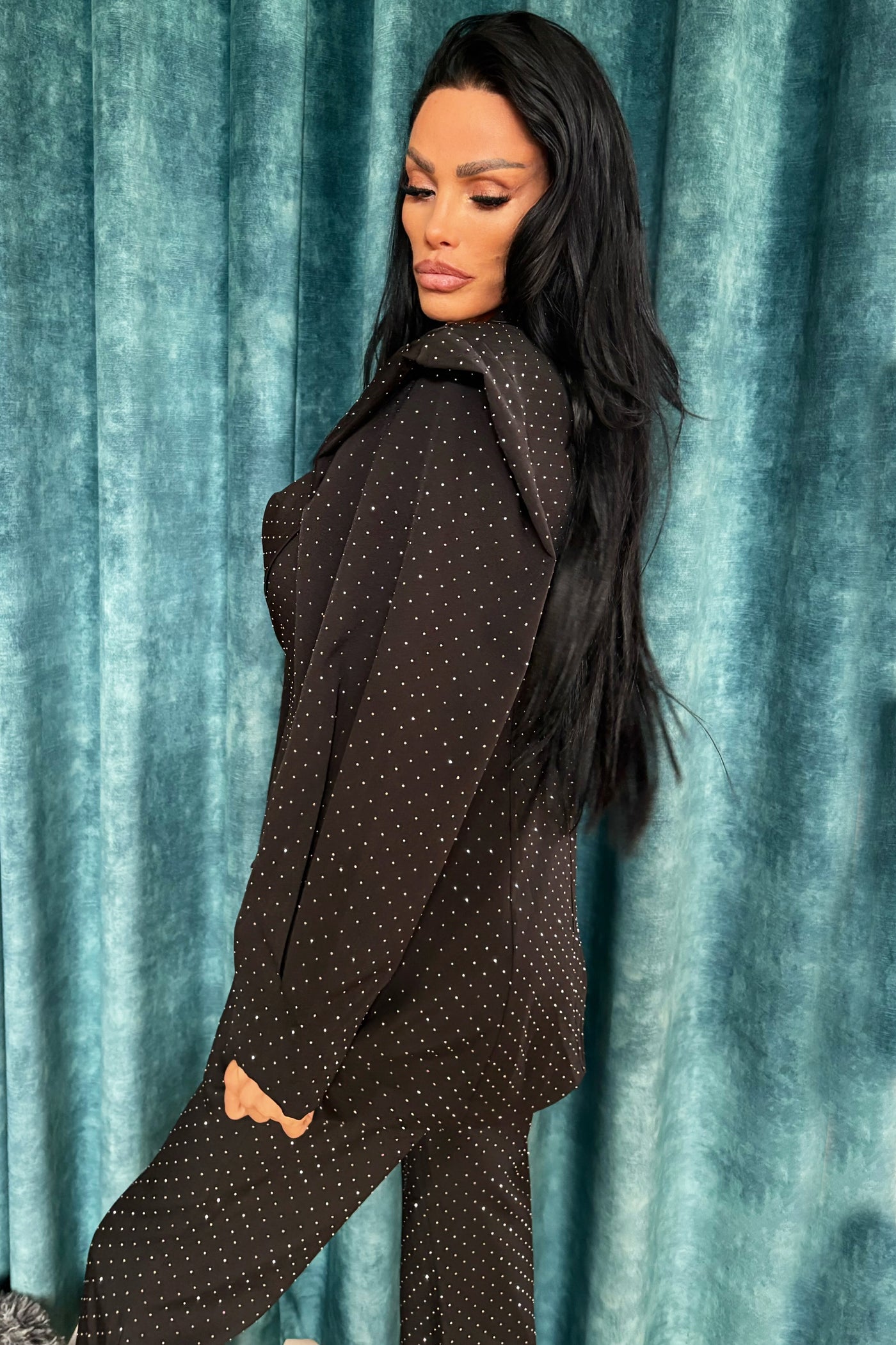 Diamante Blazer & Trousers - Black