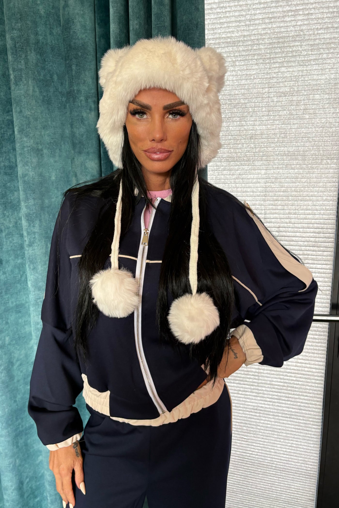 Double Bobble Trapper Hat - Cream