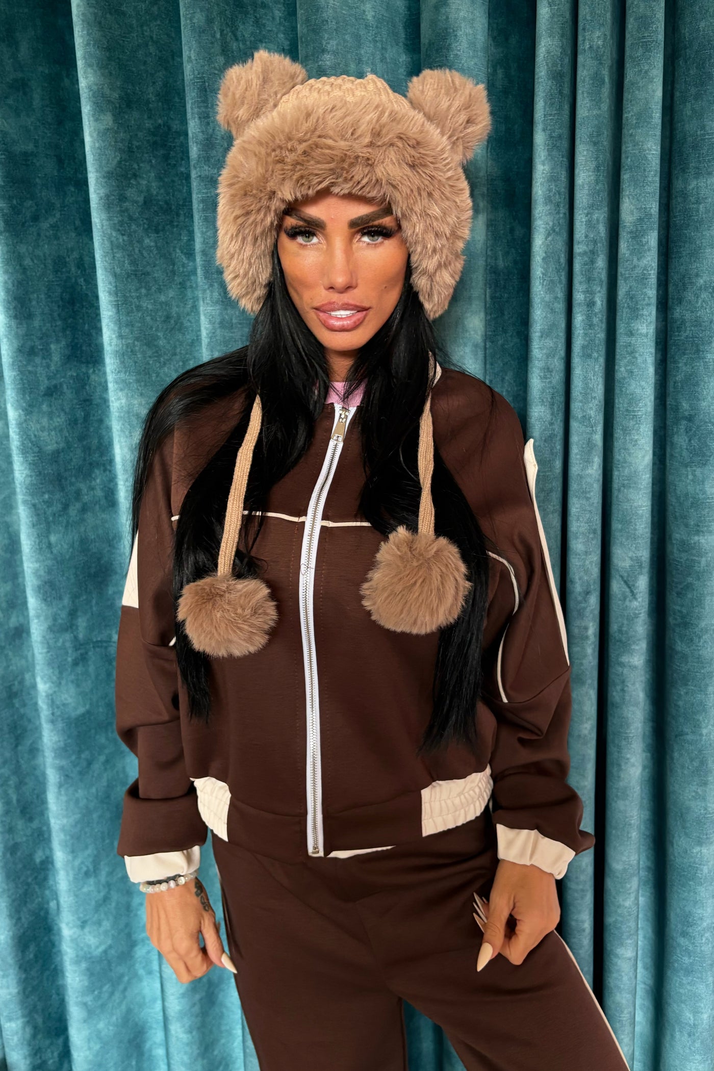 Double Bobble Trapper Hat - Taupe