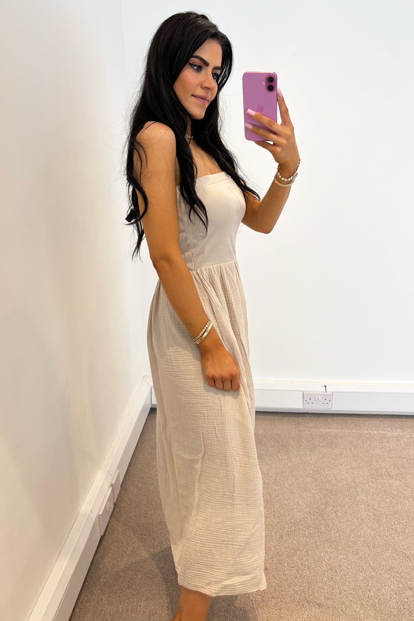 Cheesecloth Bandeau Dress - Beige