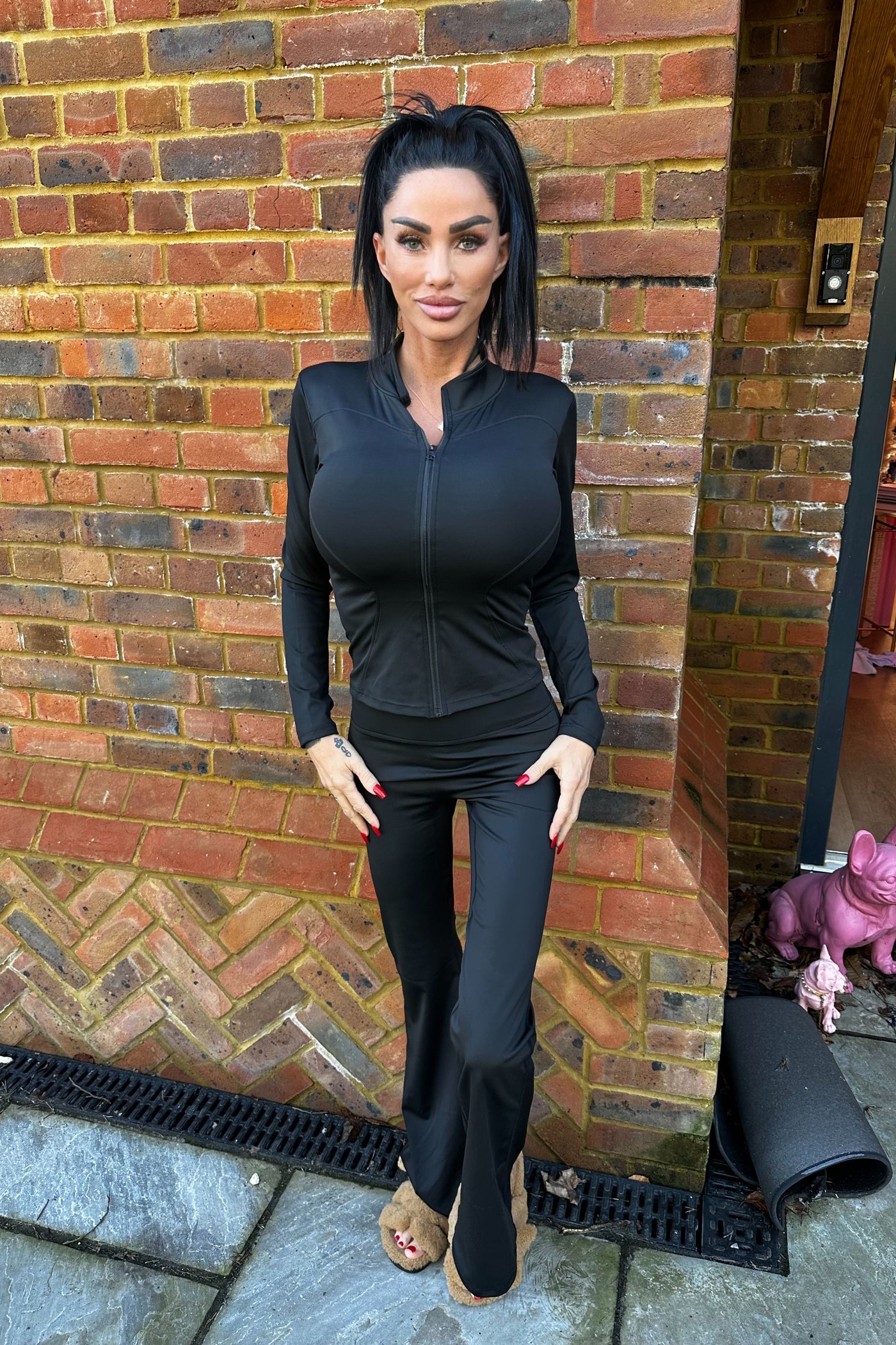 Flare Leggings & Zip Top Set - Black