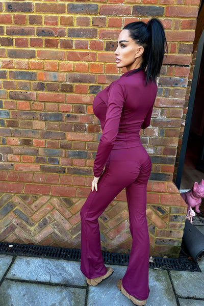 Flare Leggings & Zip Top Set - Burgundy PREORDER 27TH JAN