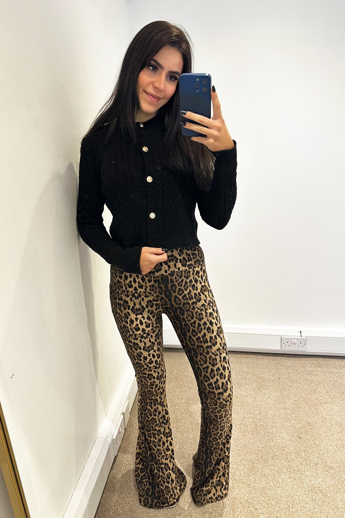 Leopard Print Flare Leggings Brown Black JYY London