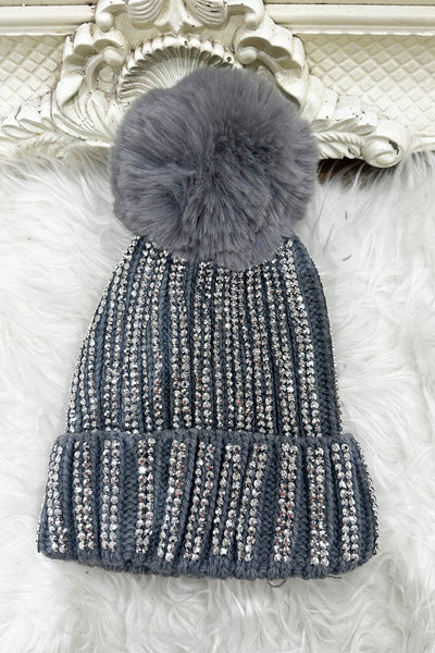 Gem Bobble Hat - Light Grey