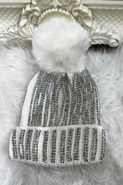 Gem Bobble Hat - White