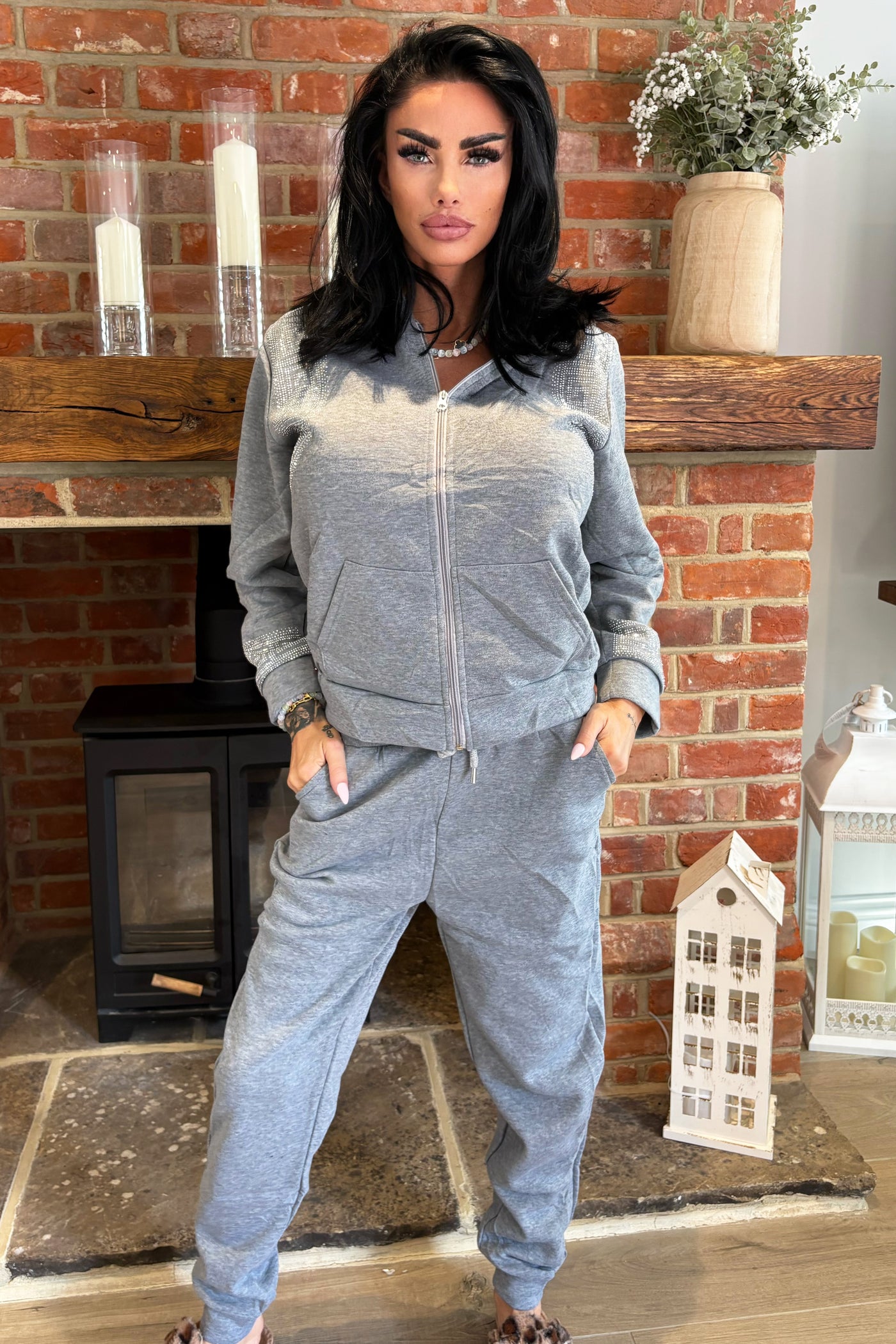 Diamante Key Print Tracksuit - Grey
