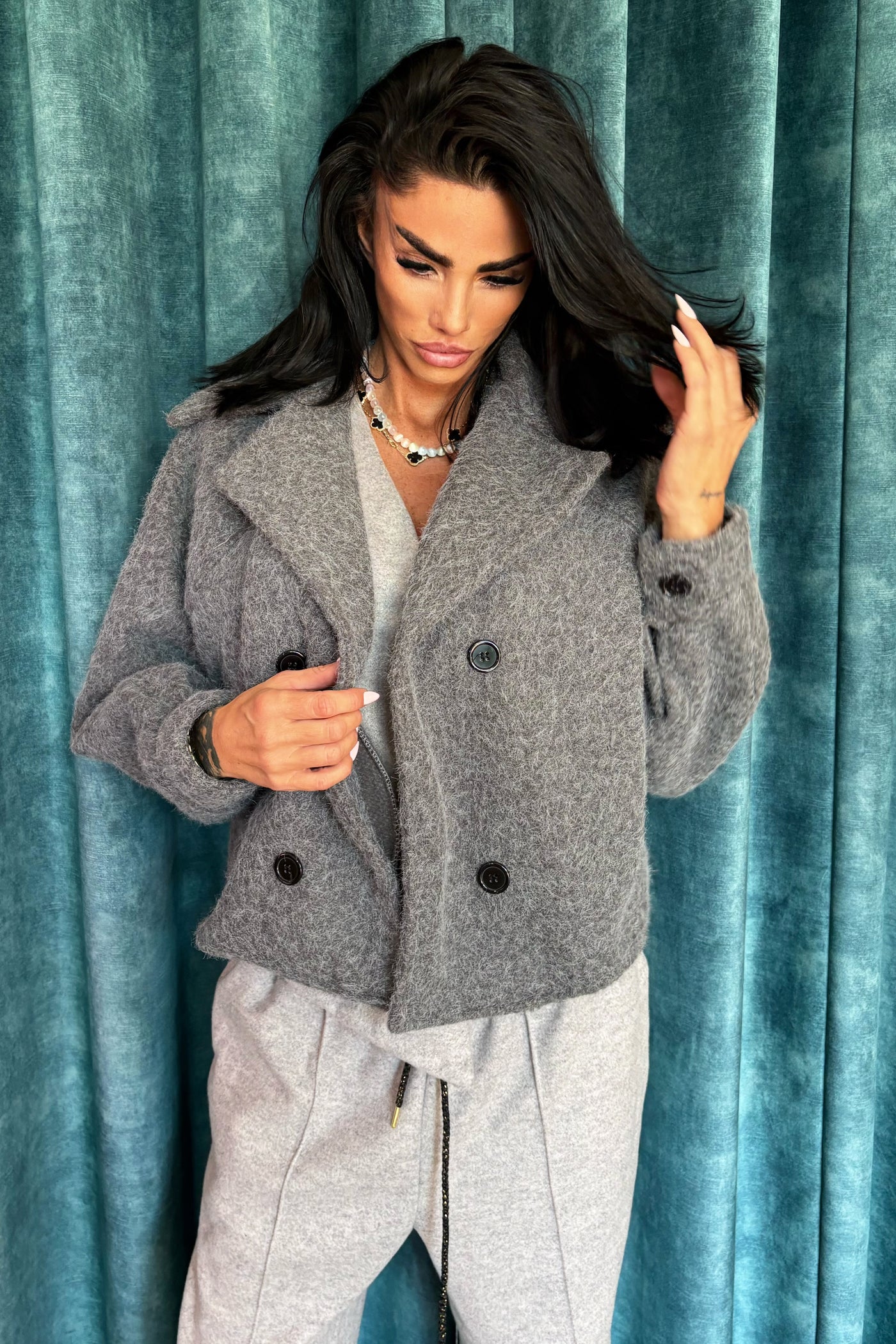 Wool Button Jacket - Grey