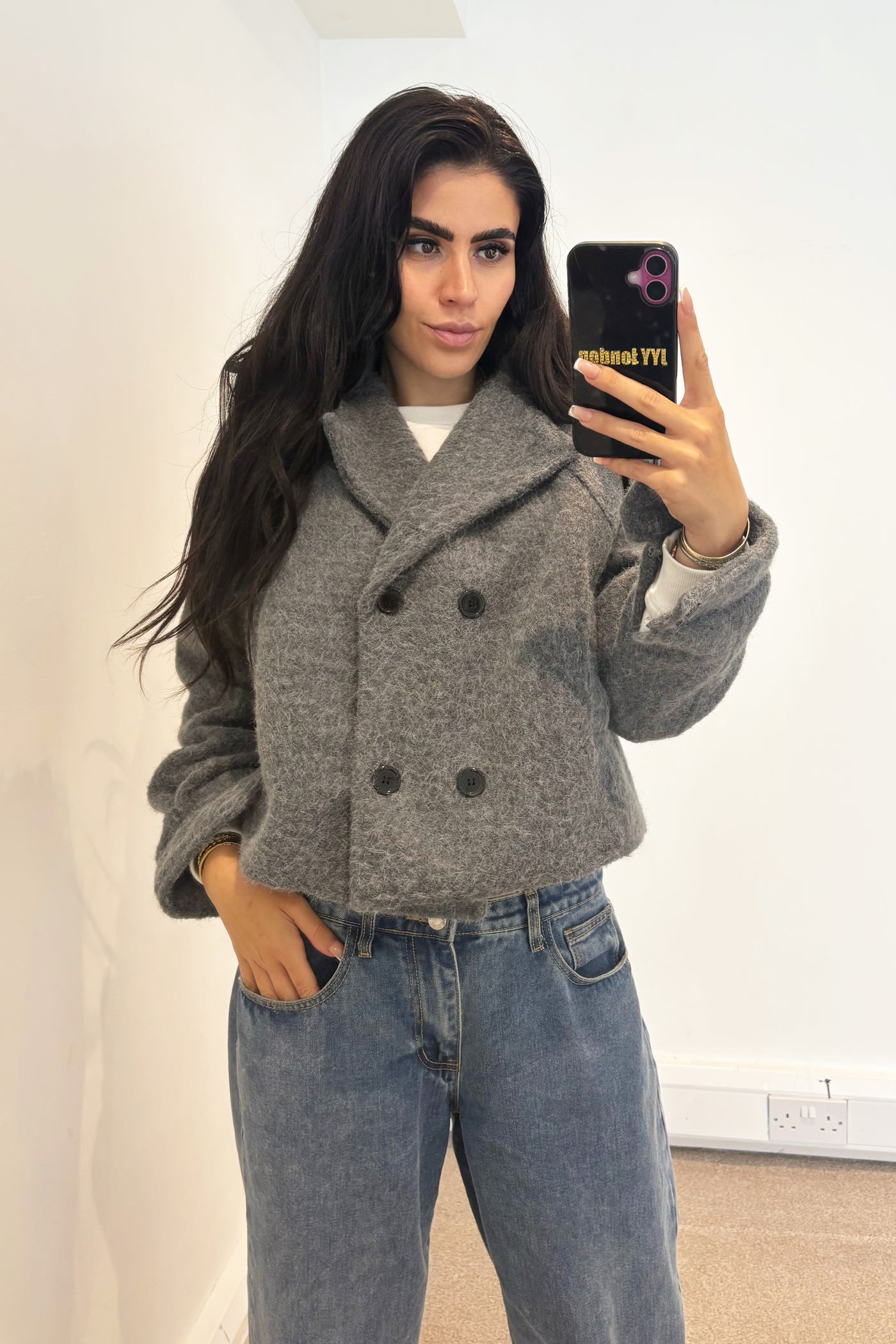 Wool Button Jacket - Grey