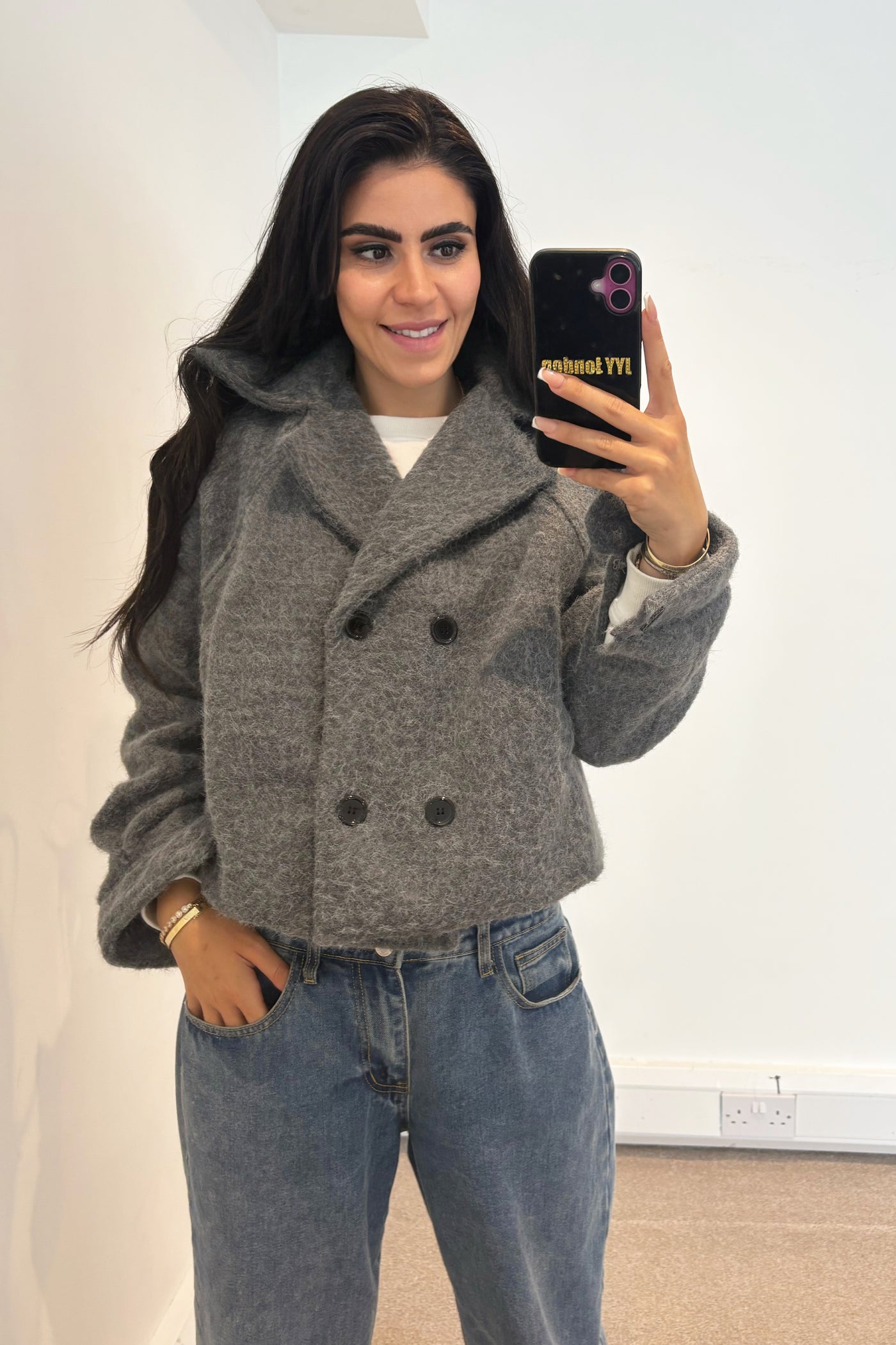 Wool Button Jacket - Grey