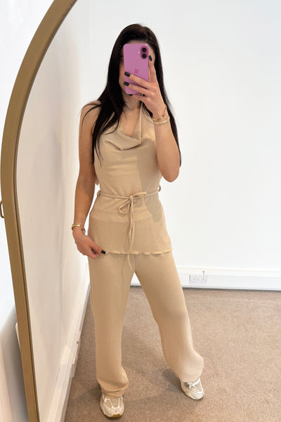 Halter Neck Top Set - Beige