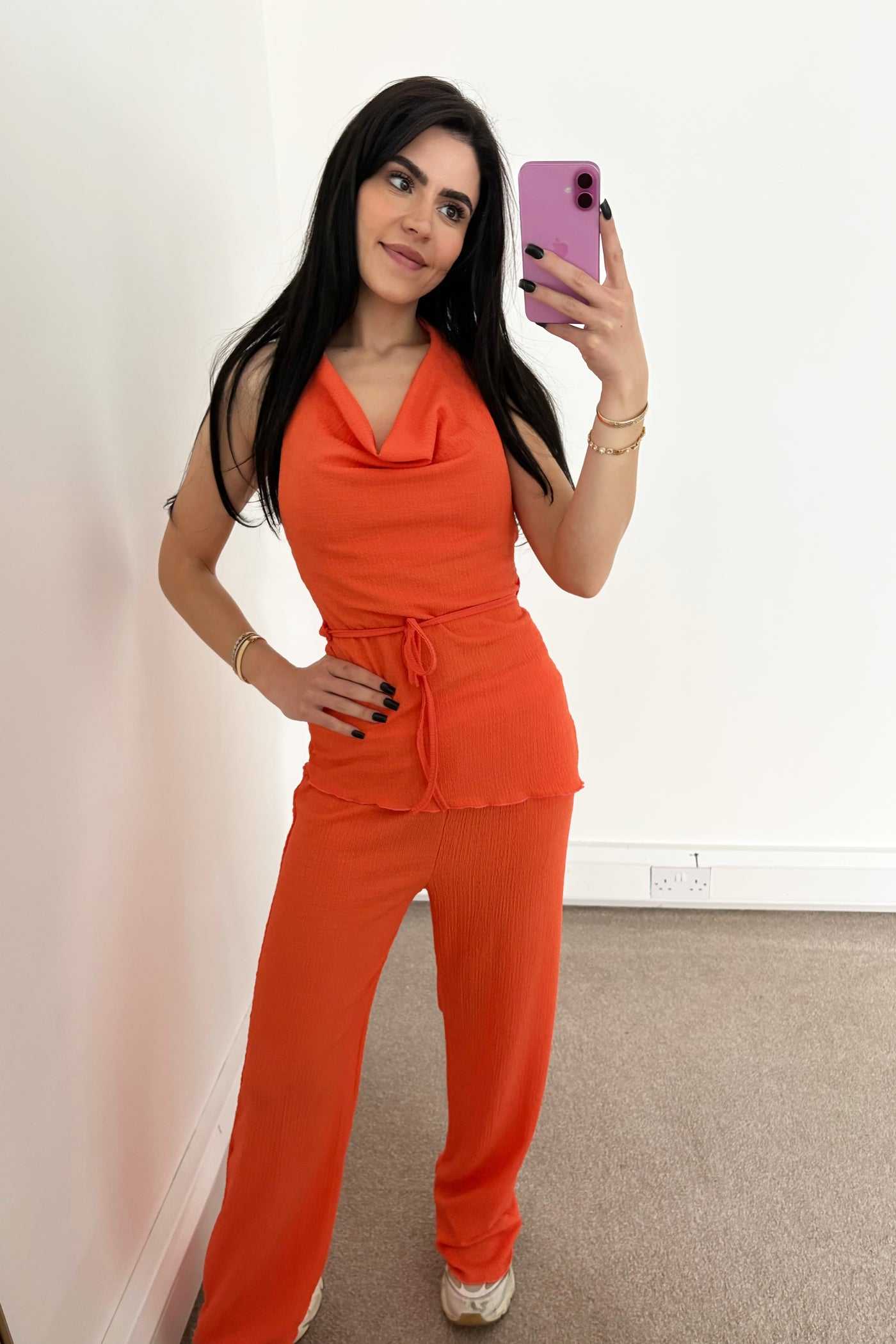 Halter Neck Top Set - Coral Orange