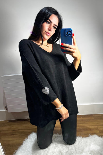 Crystal Heart Jumper - Black