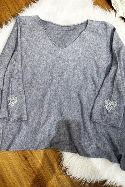 Crystal Heart Jumper - Grey