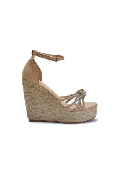 Knot Diamante Wedges - Nude