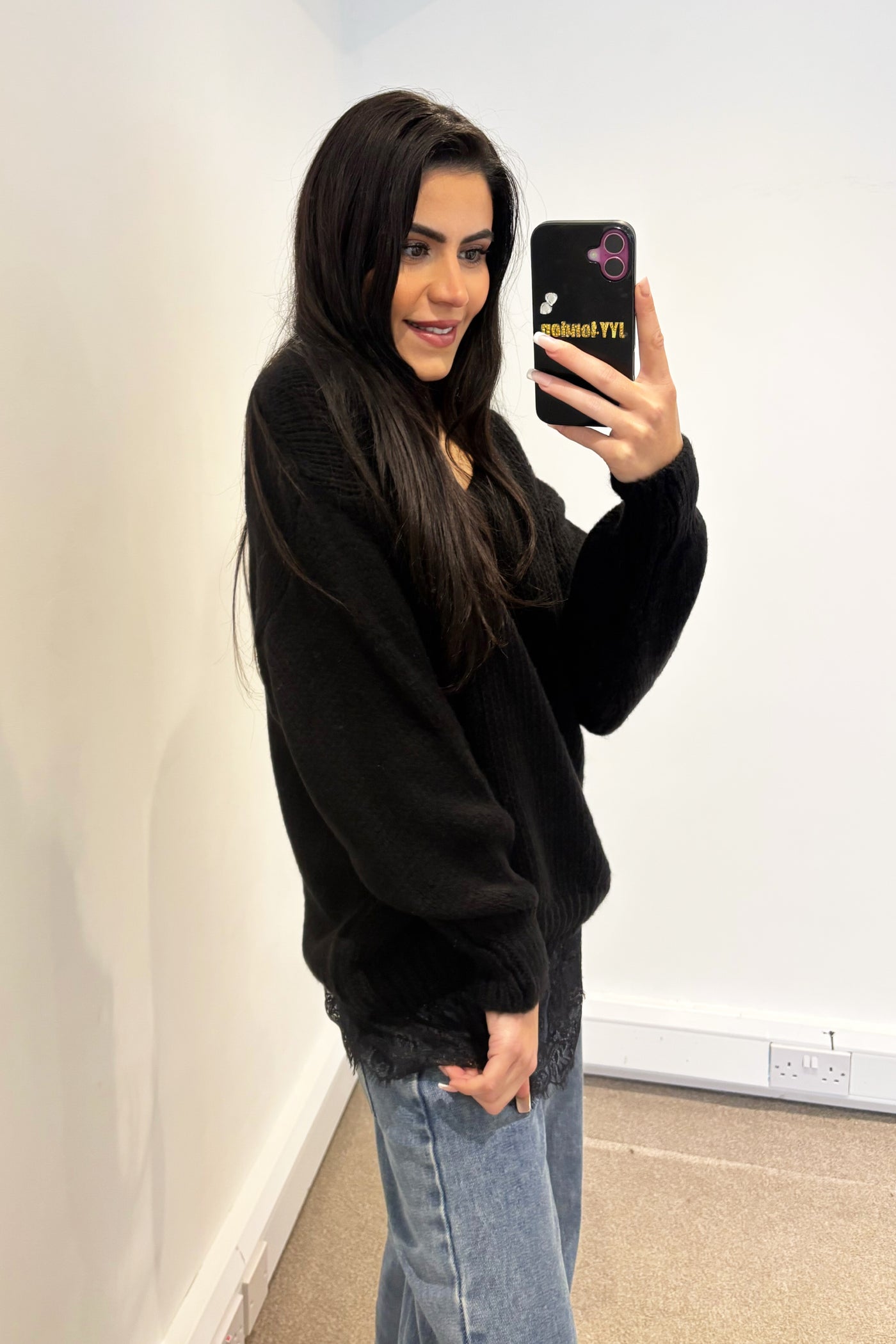 Lace Hem Jumper - Black