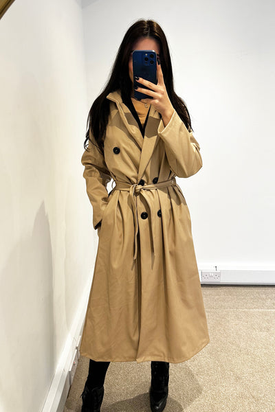 Faux Leather Trench Coat - Beige