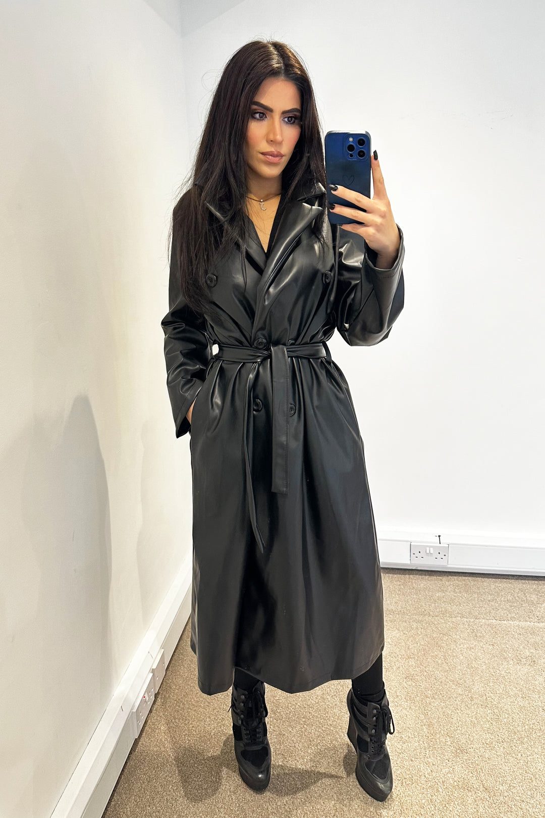 Faux Leather Trench Coat - Black – JYY London