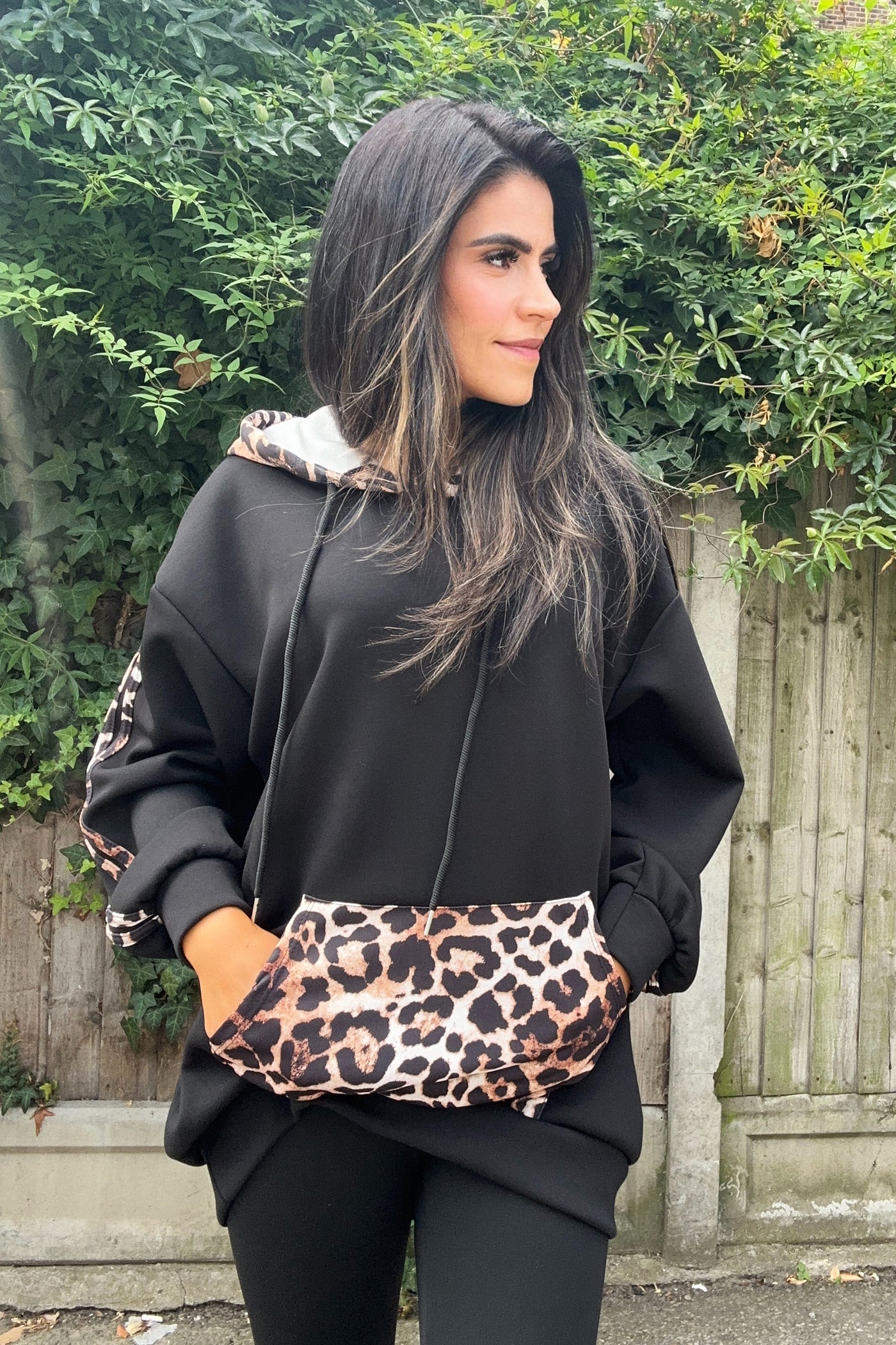 Black and leopard print hoodie best sale