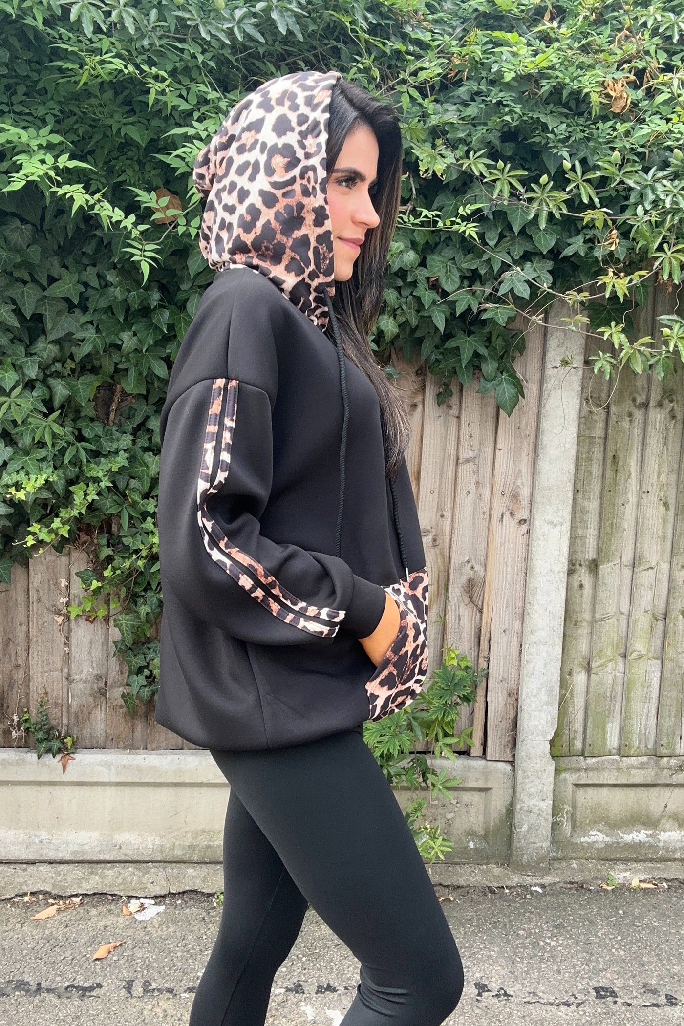 Leopard Print Hoodie Black JYY London