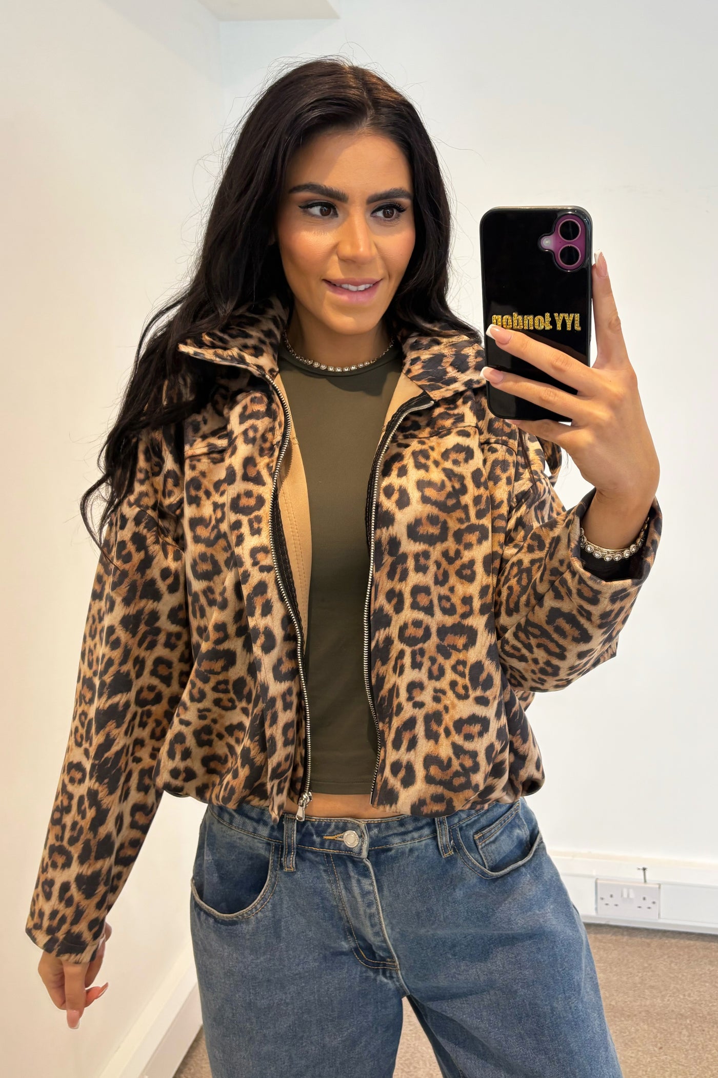 Faux Suede Jacket - Leopard Print