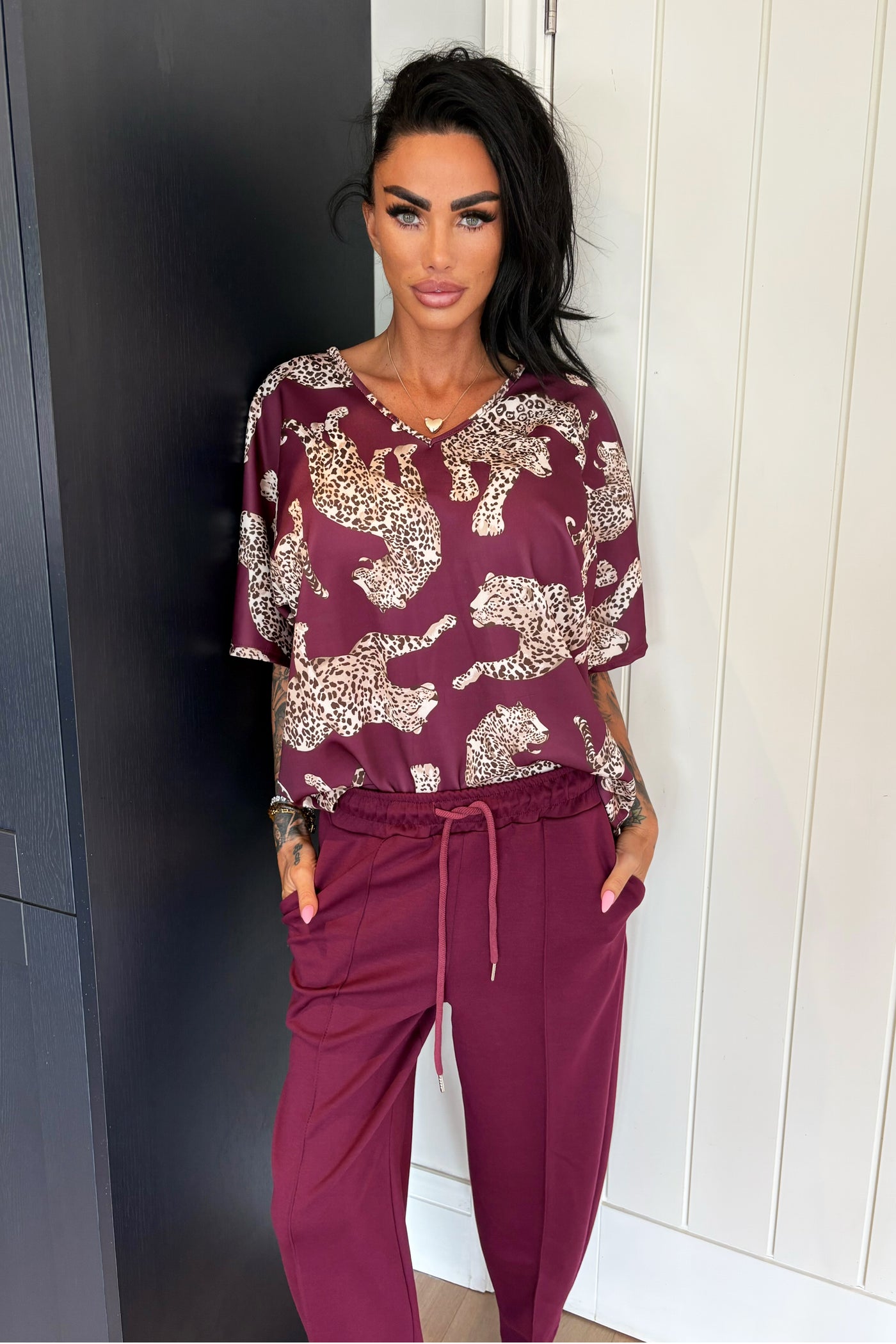 Leopard Tracksuit - Wine