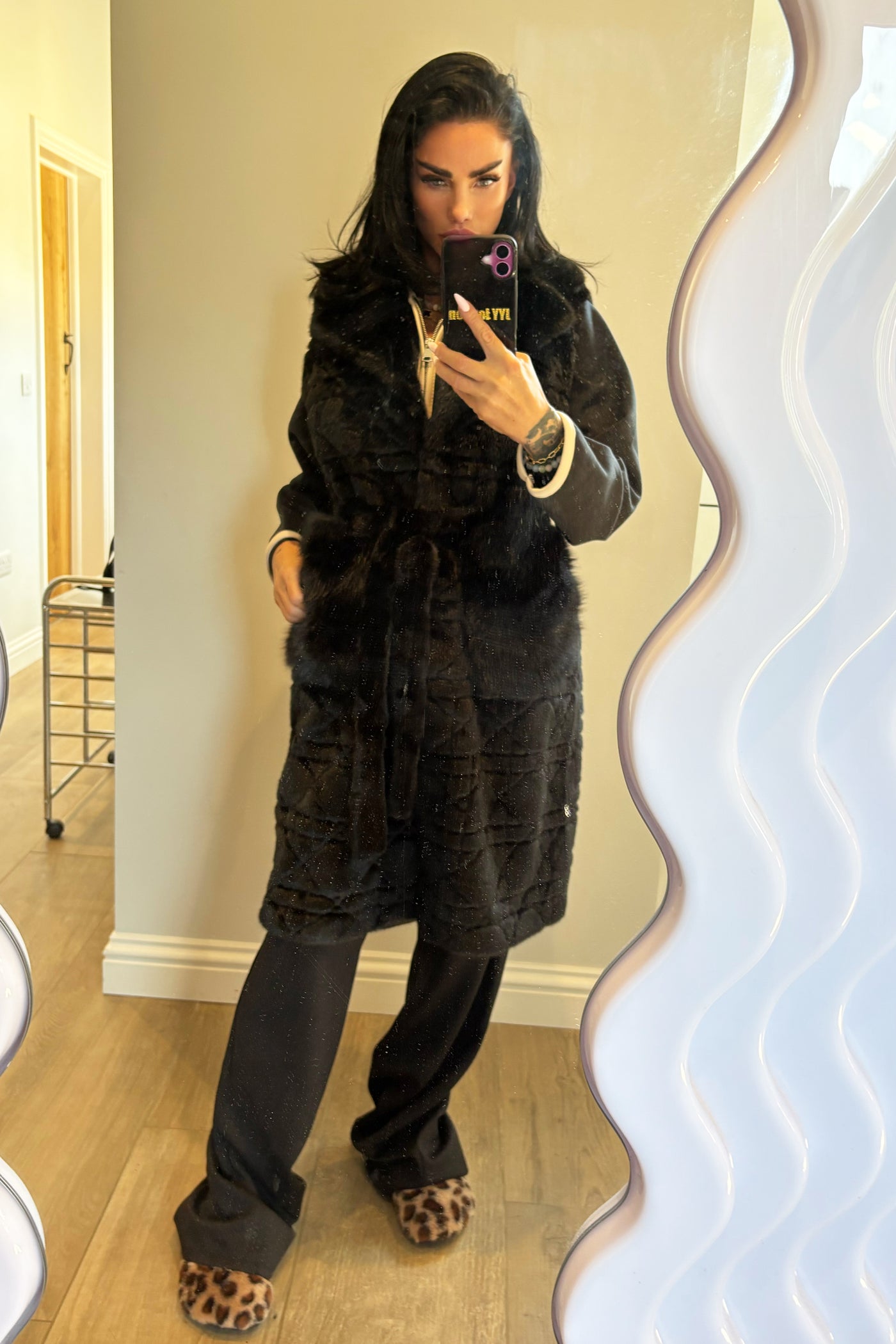Faux Fur Long Gilet - Black