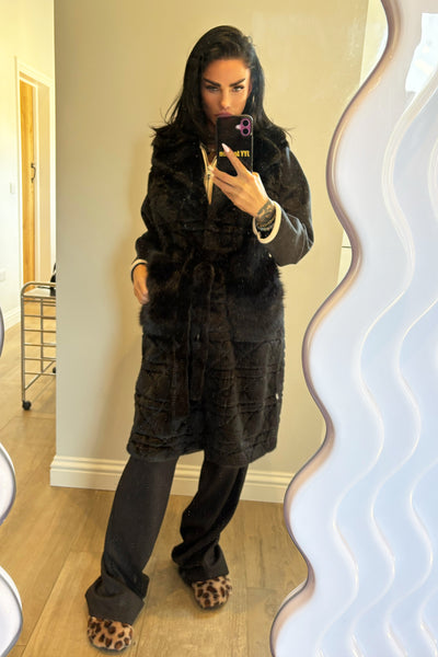 Faux Fur Long Gilet - Black
