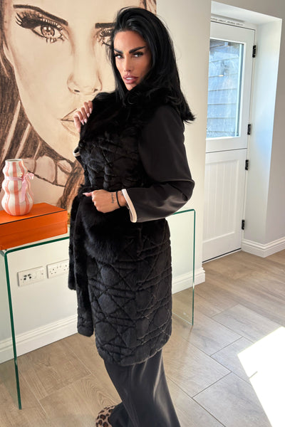 Faux Fur Long Gilet - Black