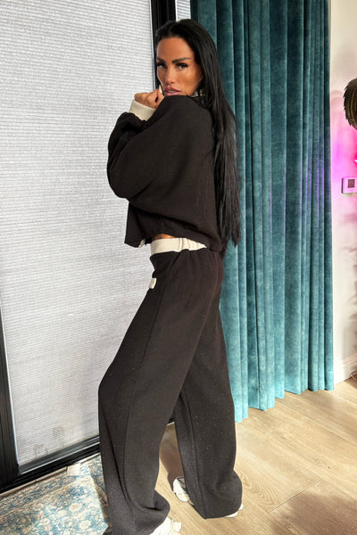 Lurex Contrast Lounge Set - Black
