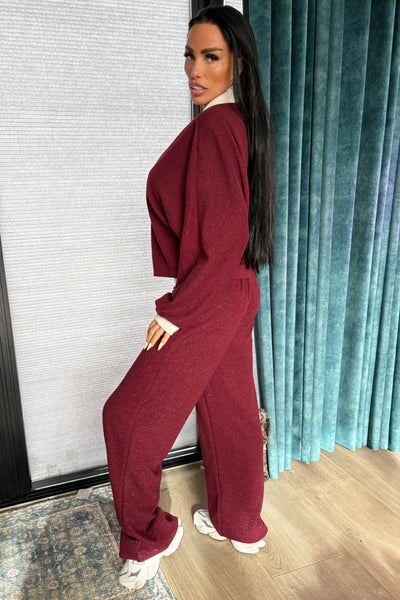 Lurex Contrast Lounge Set - Burgundy
