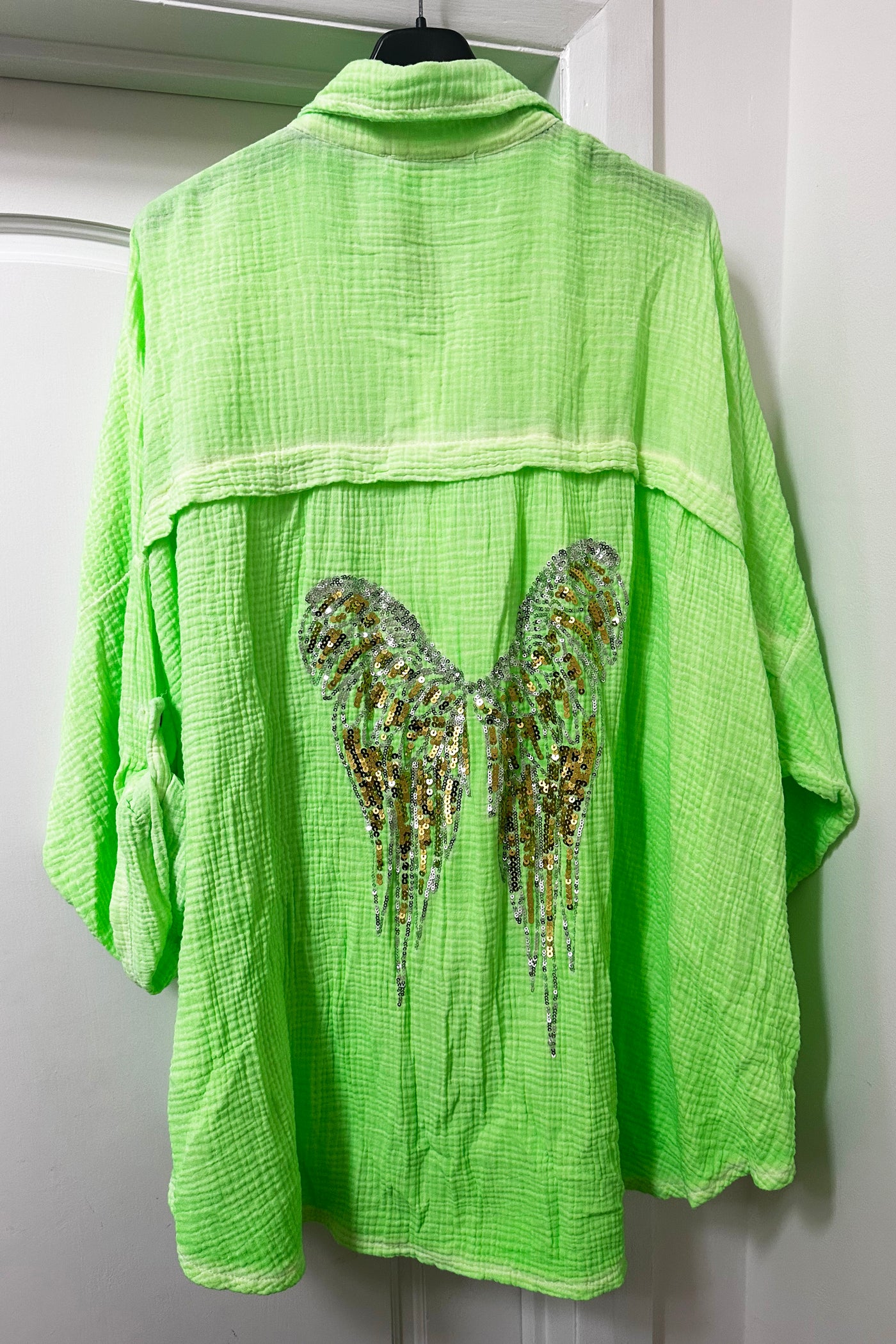 Angel Sequin Shirt - Neon Green