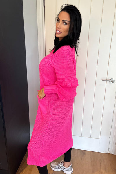 JYY Longline Knit Cardigan - Neon Pink PREORDER 8TH SEPT