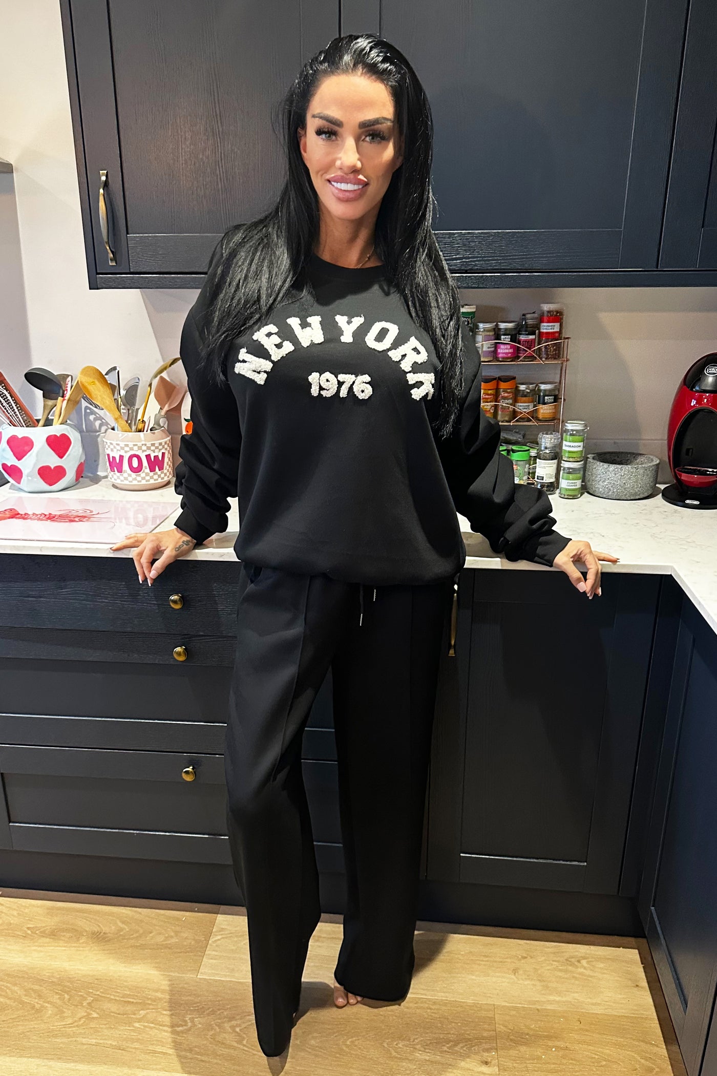 New York Ruched Sleeve Tracksuit - Black