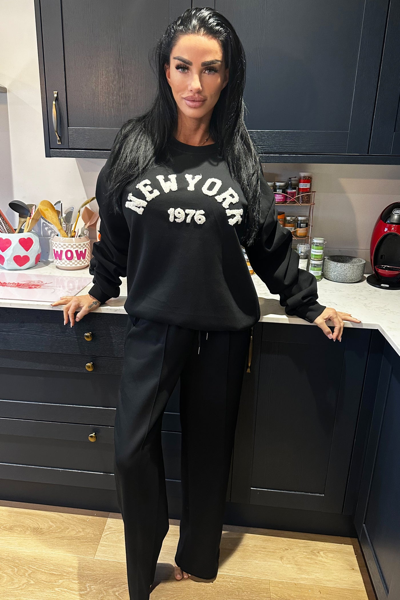 New York Ruched Sleeve Tracksuit - Black