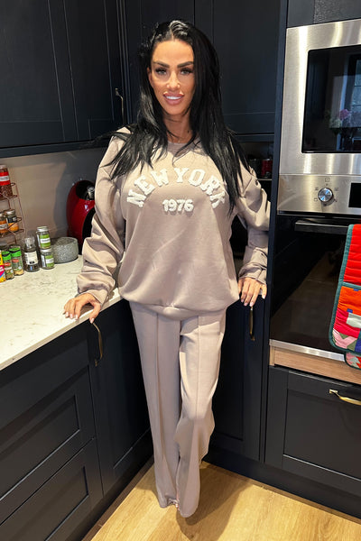 New York Ruched Sleeve Tracksuit - Taupe