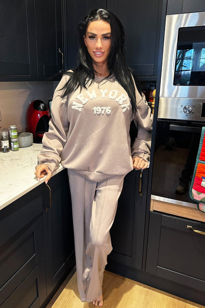 New York Ruched Sleeve Tracksuit - Taupe