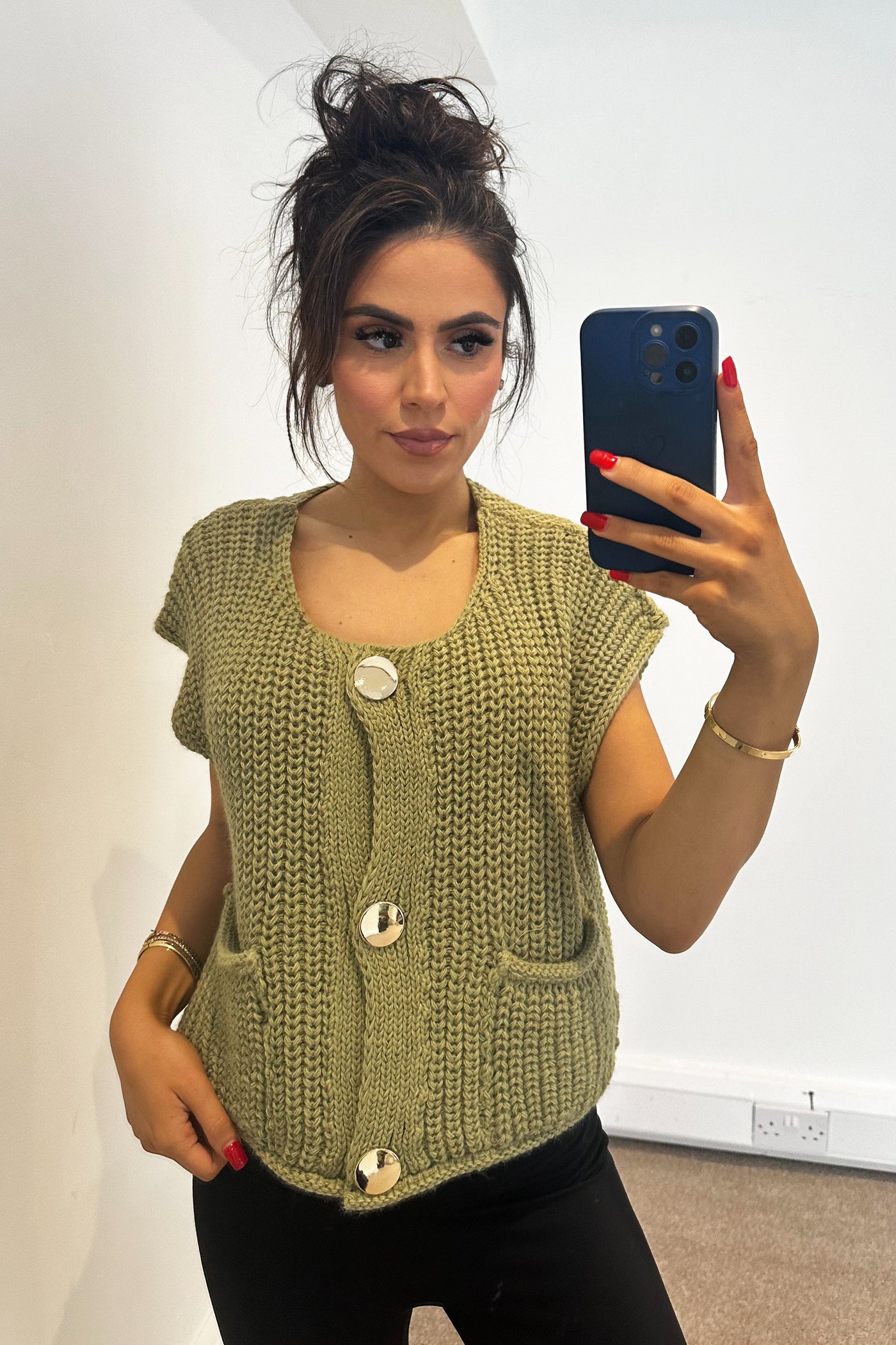 Knit Gilet Top - Olive Green