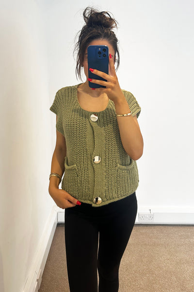 Knit Gilet Top - Olive Green