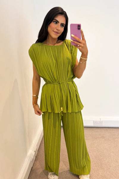 Padded Shoulder Pleat Set - Lime Green