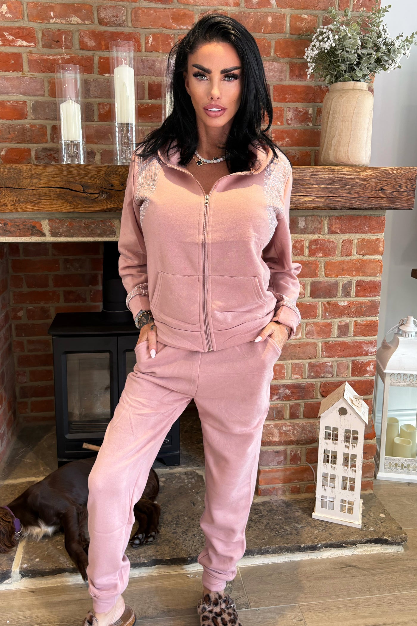 Diamante Key Print Tracksuit - Pink
