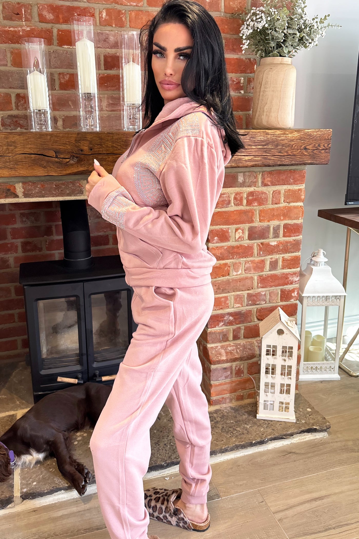 Diamante Key Print Tracksuit - Pink