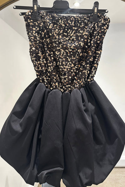 Sequin Puffball Dress - Black/Bronze