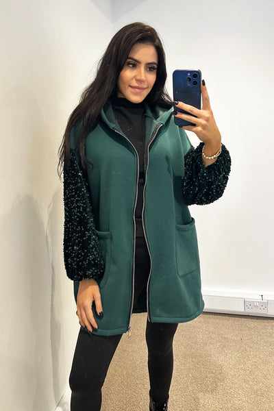 Sequin Sleeve Hoodie - Green