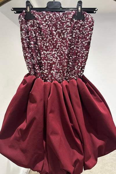 Sequin Puffball Dress - Burgundy