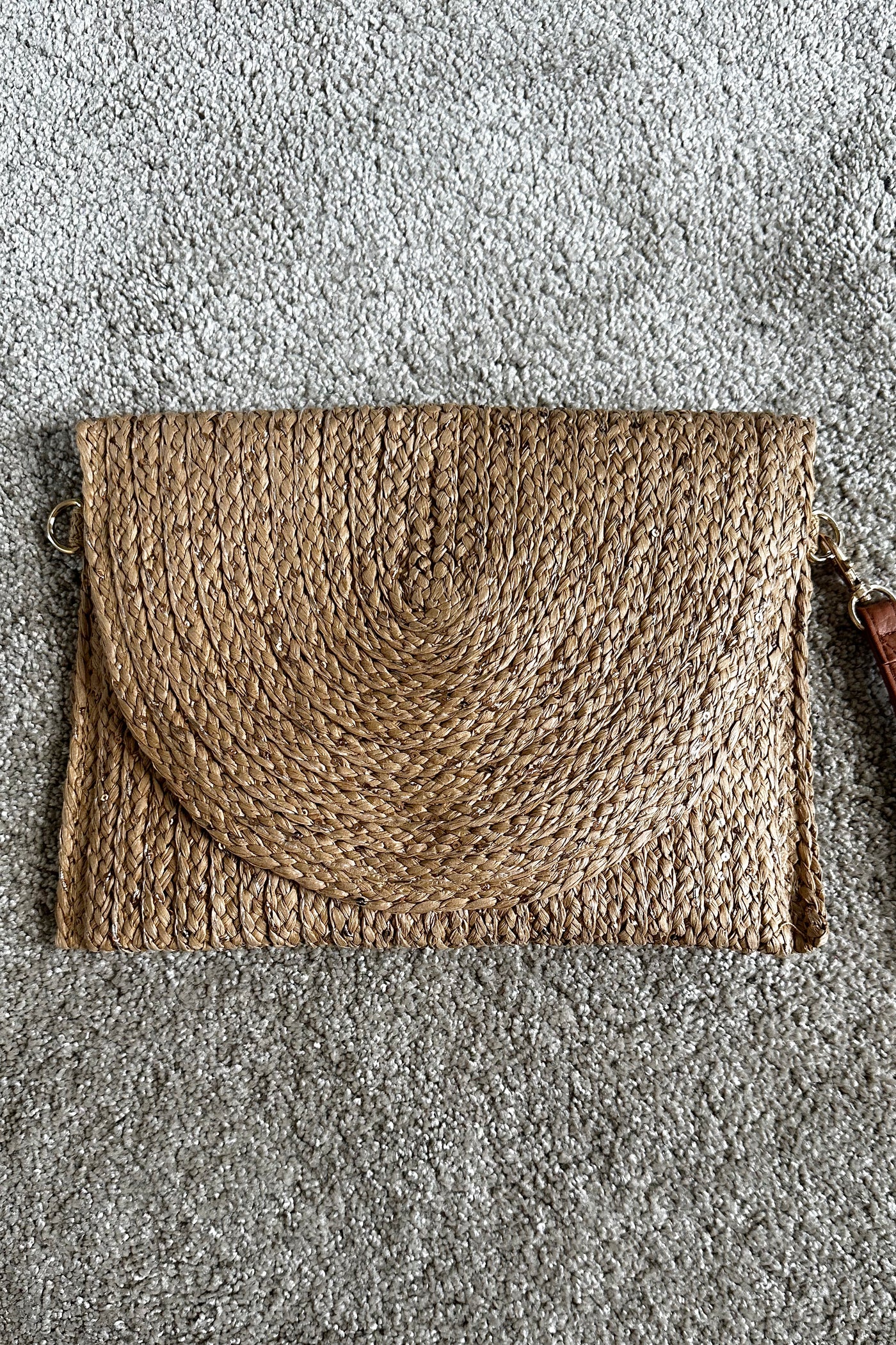 Sequin Straw Clutch Bag - Taupe
