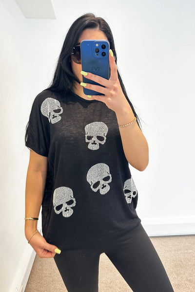 Skull Diamante T-Shirt - Black